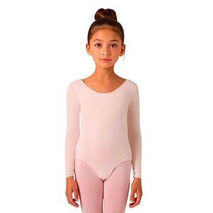 Danskin Childs M 8-10 Leotard Petal Pink Long Sleeve Scoop Neck Dance